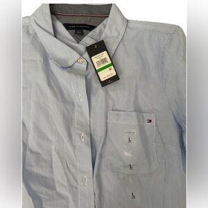 Tommy Hilfiger Women's Striped 3/4 Sleeve Blouse Blue/White Size Large NWT